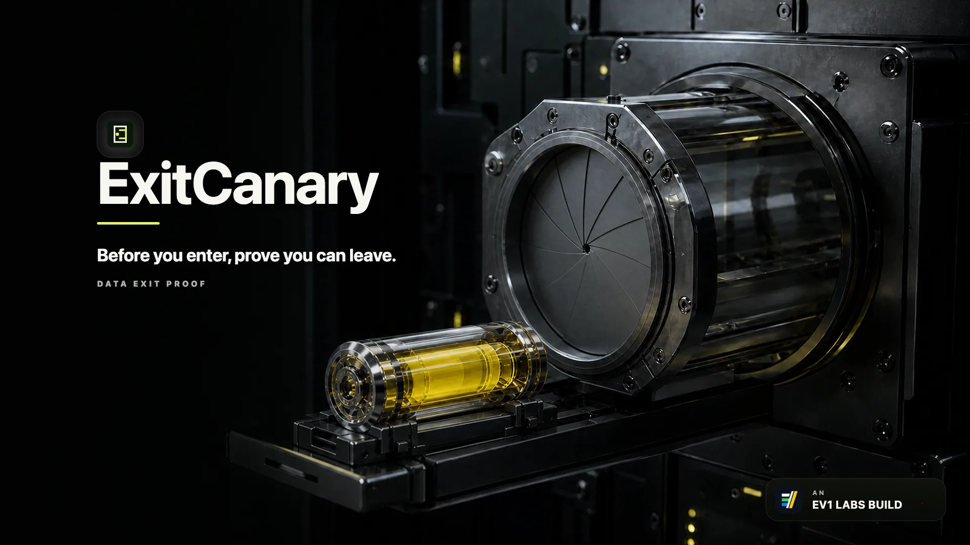 Cinematic ExitCanary data-exit machine visual introducing the product